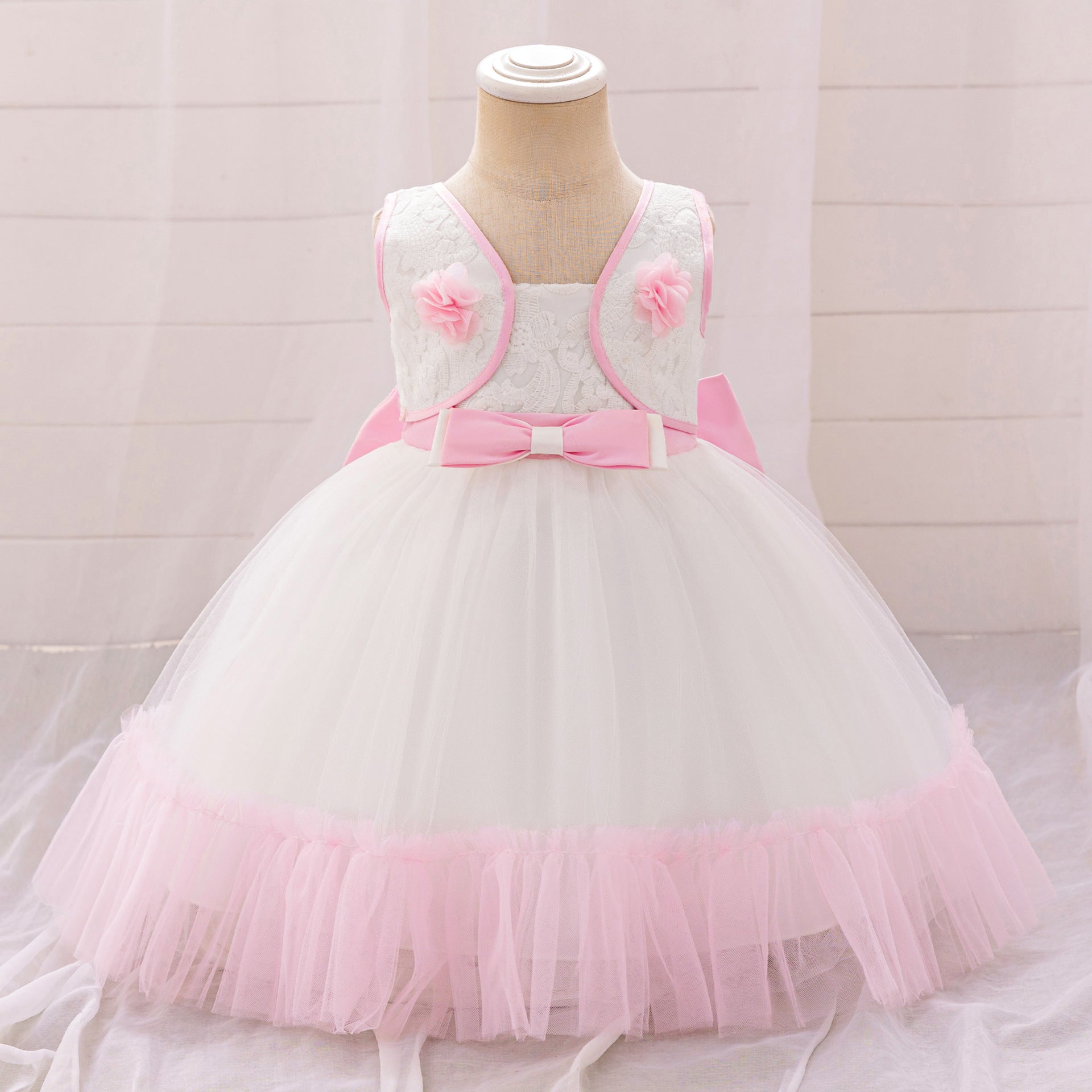 Baby dress foreign trade new children's dress fluffy gauze skirt bow flower princess skirt one-year-old dress