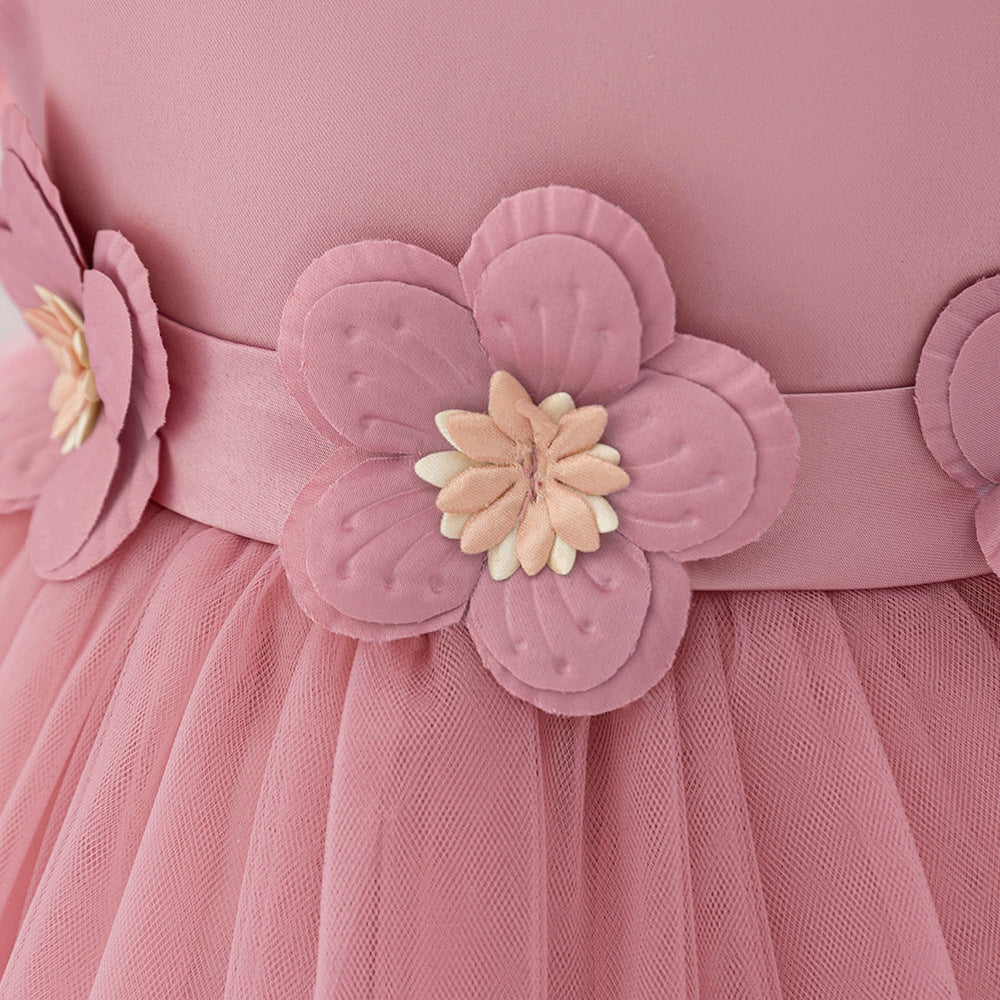 Girls' dress bubble sleeves flower tutu dress, children's princess dress stage performance clothes flower girl foreign style dress