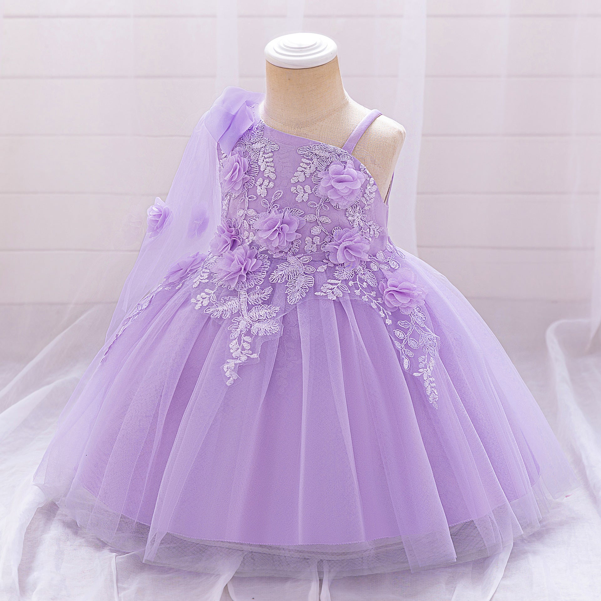 Shein foreign trade children's dress baby's first birthday party will wash the dress irregular suspender foreign style fluffy skirt