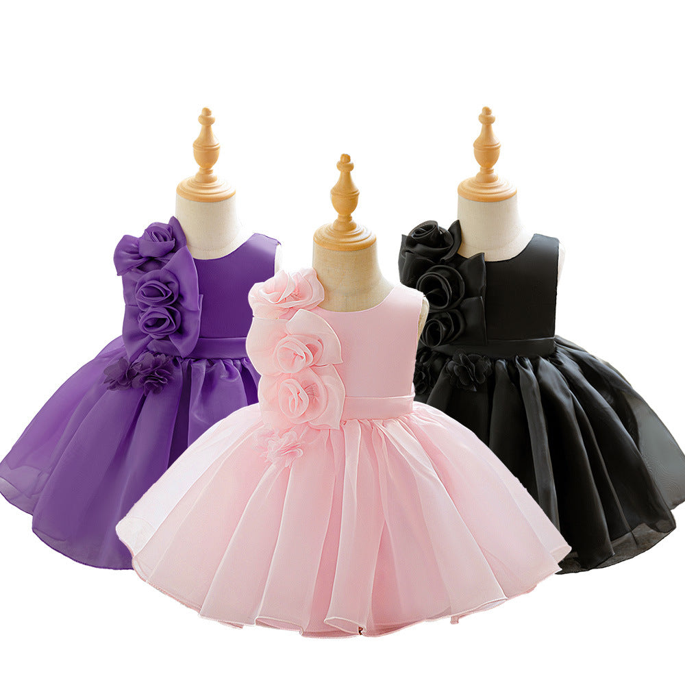 Girls fluffy dress first birthday wedding dress princess dress flowers little girl baby wedding party dress