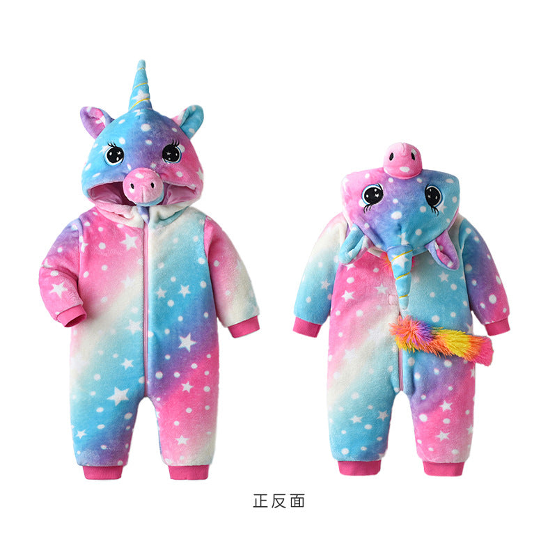 Autumn new baby flannel single-layer shape Romper unicorn shape one-piece Romper