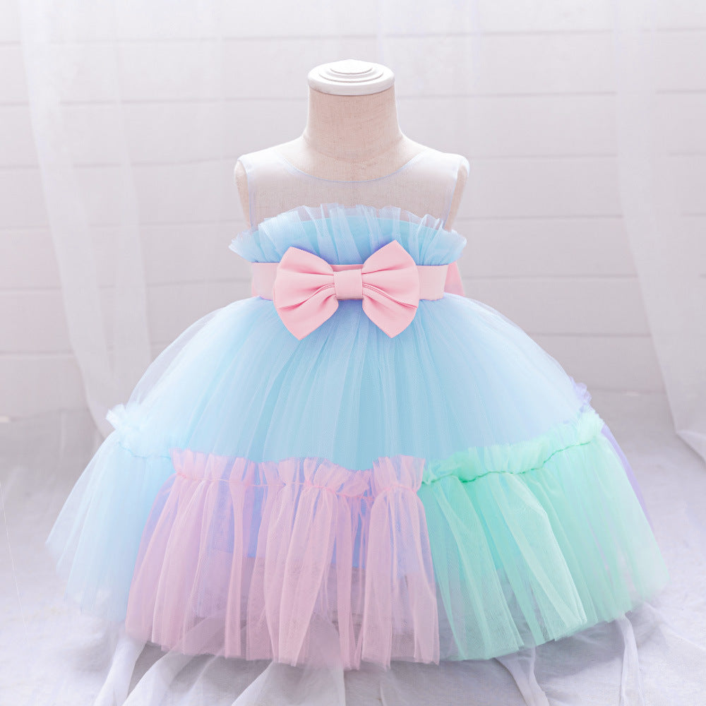 AliExpress new girls' dress baby's first birthday party will wash the dress and gradually change the color wedding flower girl princess dress