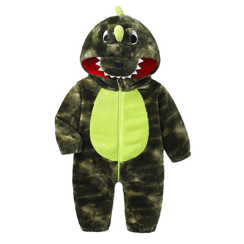 Autumn new single-layer flannel-shaped Romper for babies aged 0-3, dinosaur-shaped one-piece Romper with tail