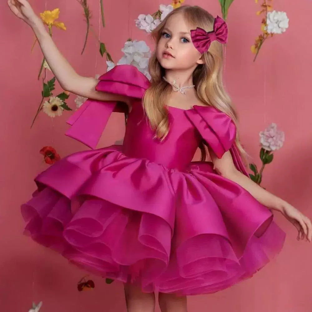 Solid color fluffy bow princess dress