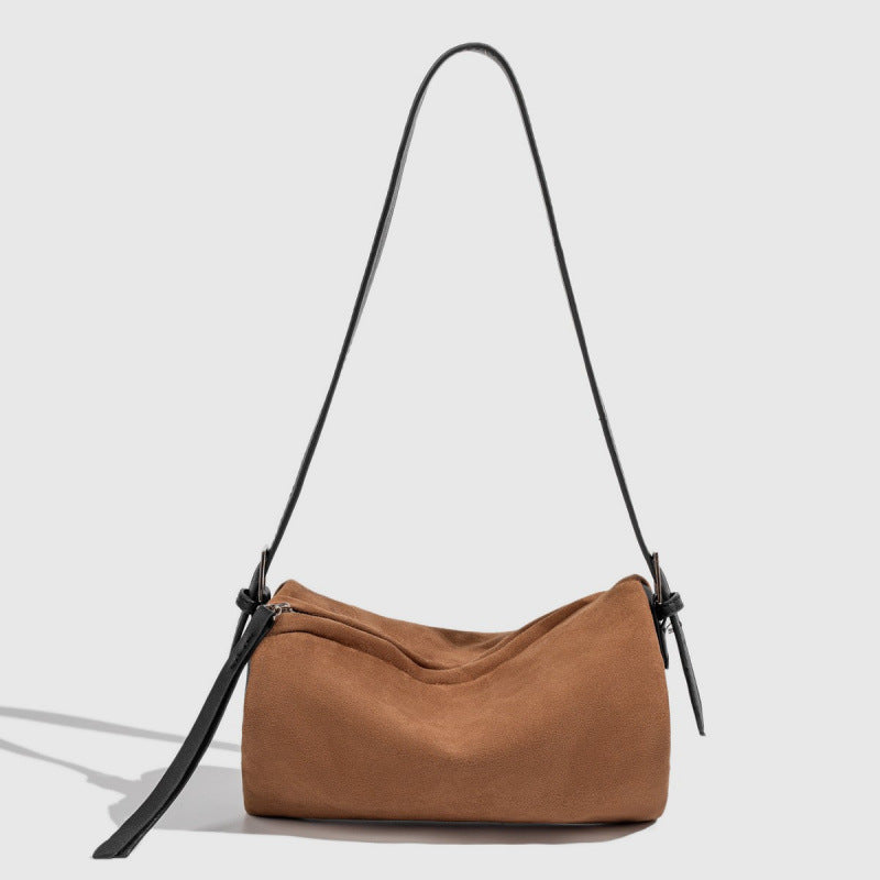 2025 autumn and winter retro suede cylinder bag women's niche design small soft bag feeling suede matte pillow bag