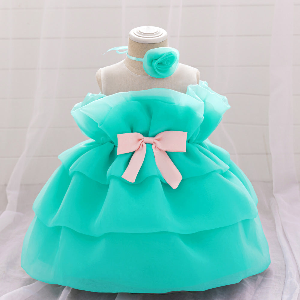 Cross-border new children's princess dress girls' year-old dress tube top dress mesh pleated rose dress