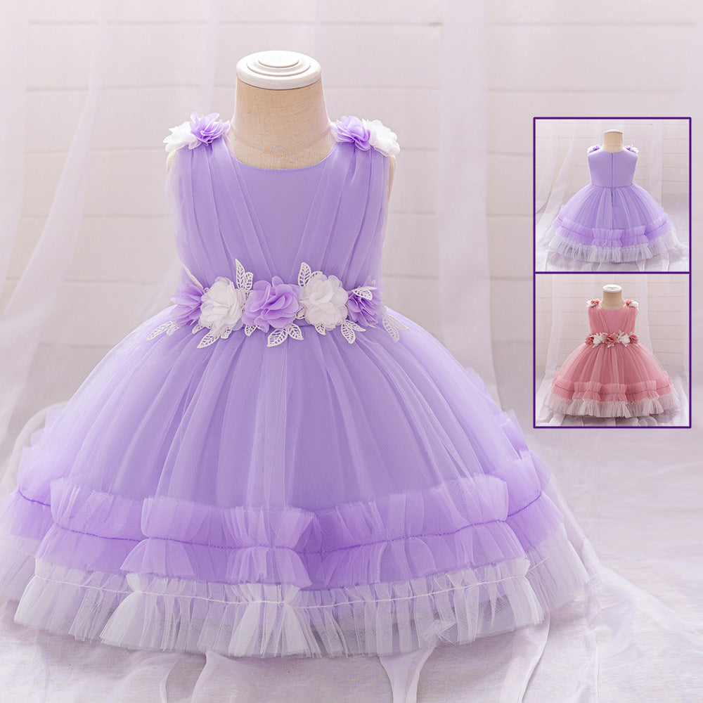 European and American new one-year-old dress skirt children's dress fluffy gauze skirt purple princess dress birthday party dress