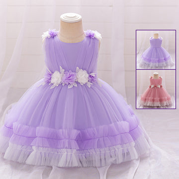 European and American new one-year-old dress skirt children's dress fluffy gauze skirt purple princess dress birthday party dress