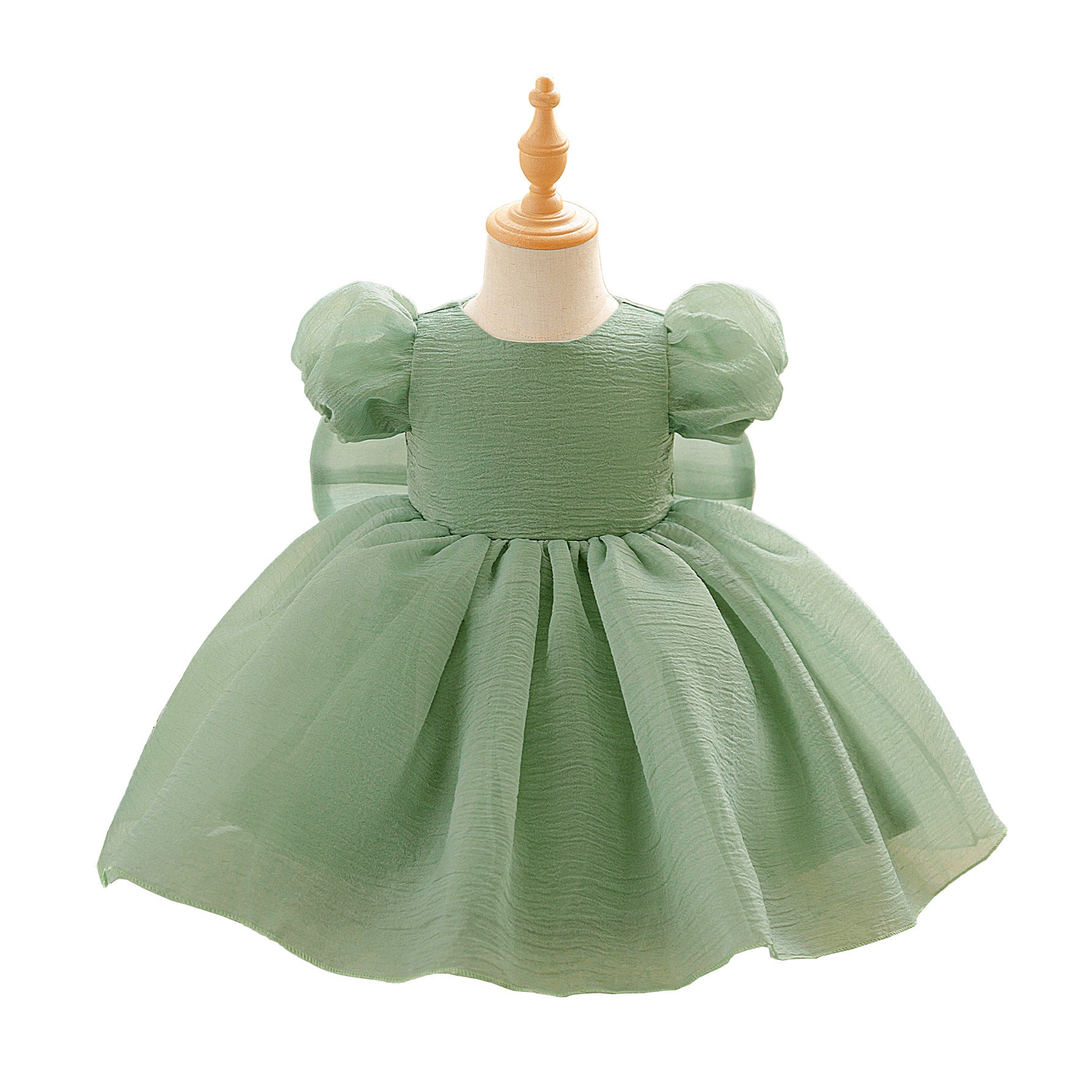 European and American children's clothing birthday princess skirt bubble sleeves medium children's green fluffy yarn children's wedding dress girls dress