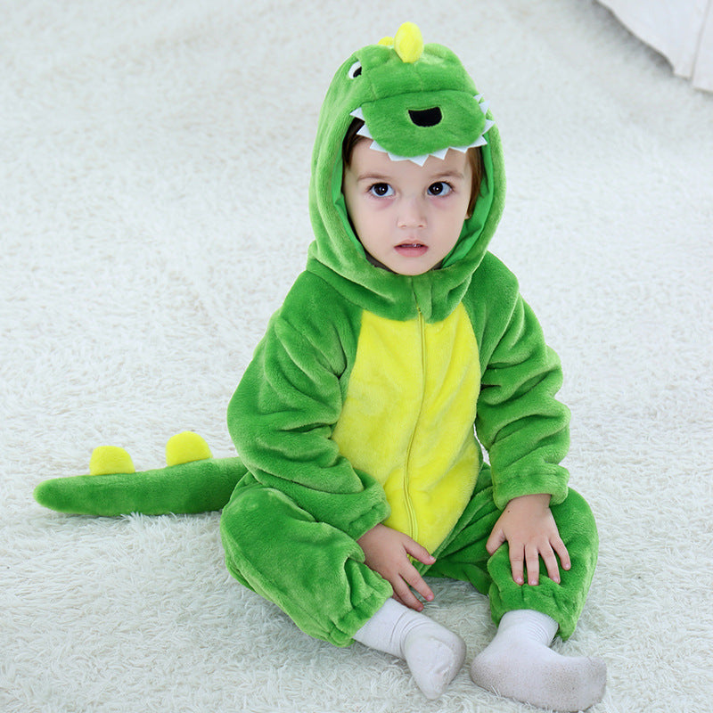 Qile Rabbit Children's Clothing Wholesale Spring and Autumn New Flannel Thin Dinosaur Single-layer Romper Jumpsuit