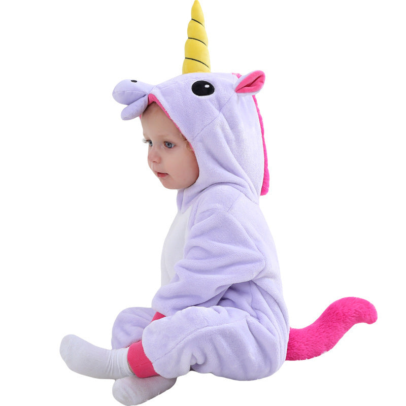Qile Rabbit Spring New 0-2 Year Old Baby Pony Unicorn Shaping Single Layer Romper Children's Clothing H3341