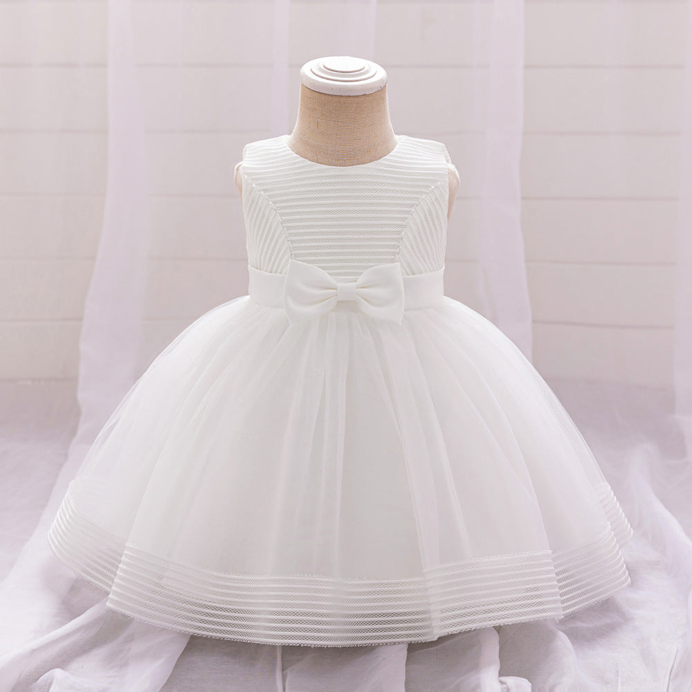 Amazon's new infant dress, one-year-old baby mesh washing dress, bow wedding flower girl princess dress