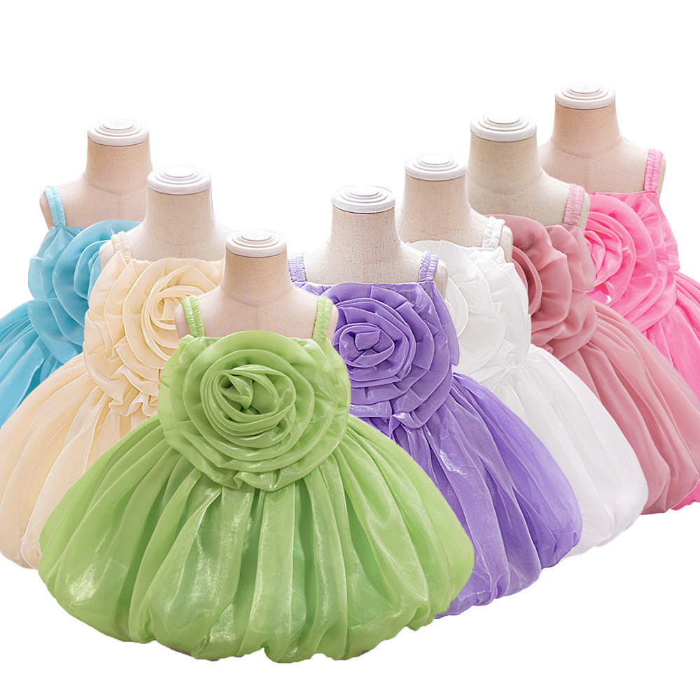 2025 New Children's Dress Bud Princess Dress Water Gloss Satin Dress Three-dimensional Flower Girls Dress Yearly Dress Dress