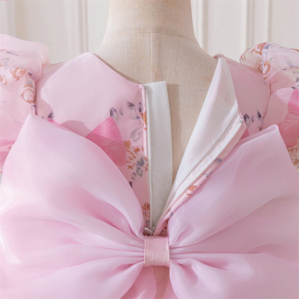 2025 new foreign trade children's dress printed flower child wedding dress skirt catwalk small host evening dress princess dress