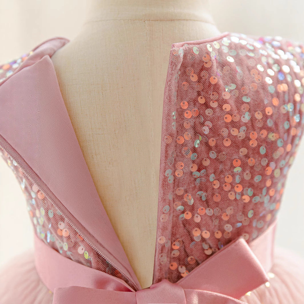 Cross-border new girls' dress princess dress European and American sequined flower girl fluffy trailing skirt children's catwalk performance dress