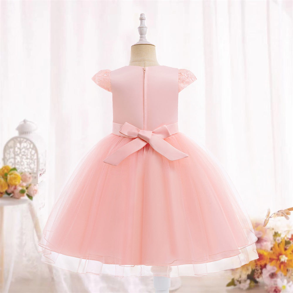 European and American cross-border new children's dresses, three-dimensional butterfly embroidered nail bead mesh dresses, wedding children's princess dresses