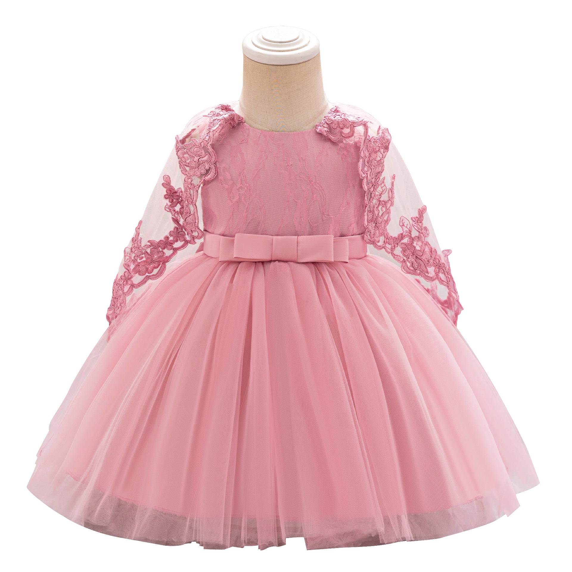 Cross-border new girls' princess dress, one-year-old girls' dress, embroidered shawl dress, mesh crew neck princess dress