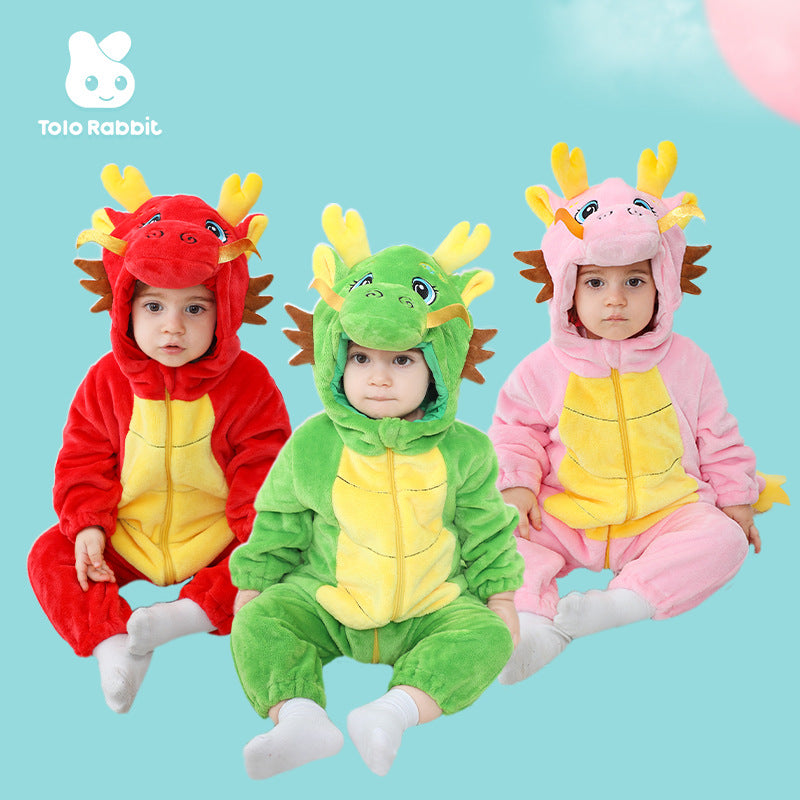 Qile Rabbit autumn new 0-3 year old baby comfortable single-layer styling Romper auspicious dragon styling one-piece Romper