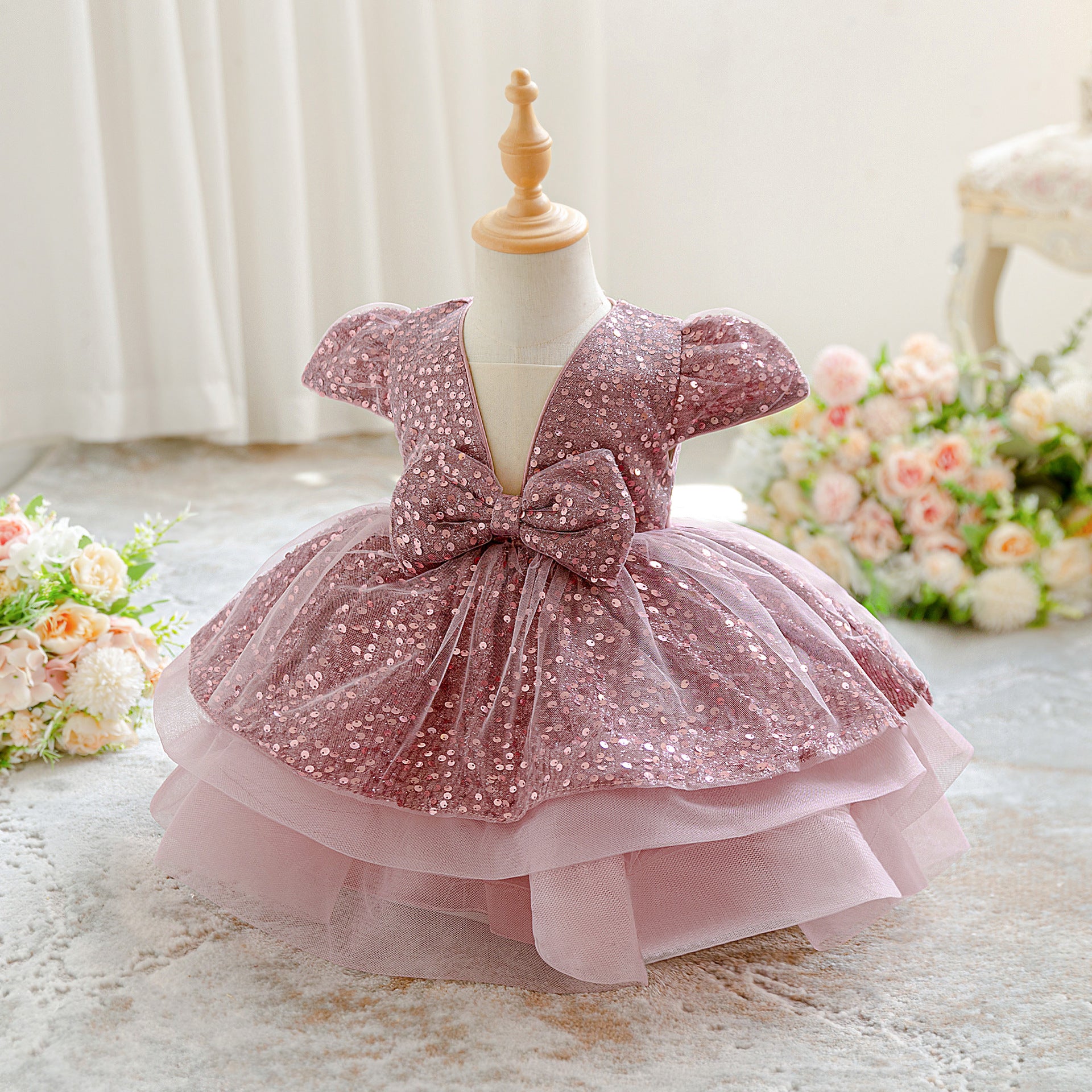 Amazon fairy girl princess dress 2025 autumn new heavy industry sequined catwalk dress South East Asia sources