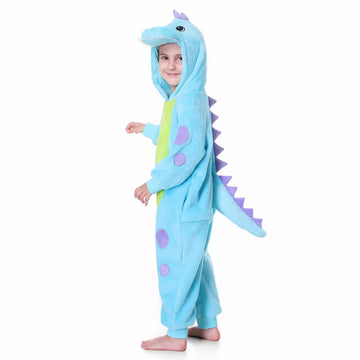 Autumn new children's cartoon styling clothes flannel single-layer polka dot dinosaur spring and autumn styling onesie