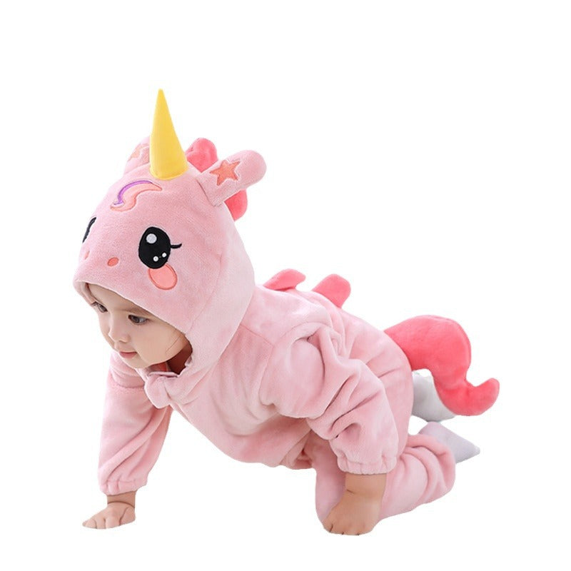 Qile Rabbit autumn new single-layer pocket cute and lively unicorn one-piece Romper