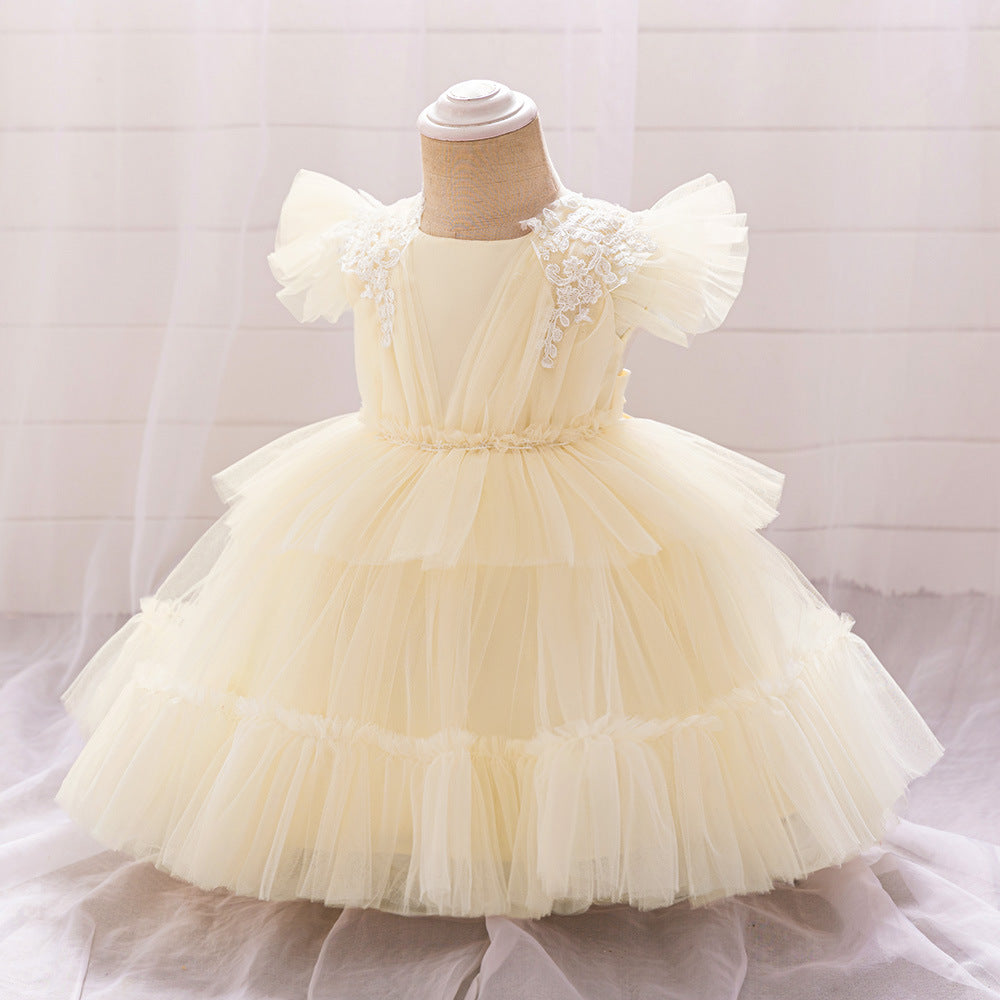 Amazon new girls small fly sleeve dress princess dress, baby first birthday dress girl dress