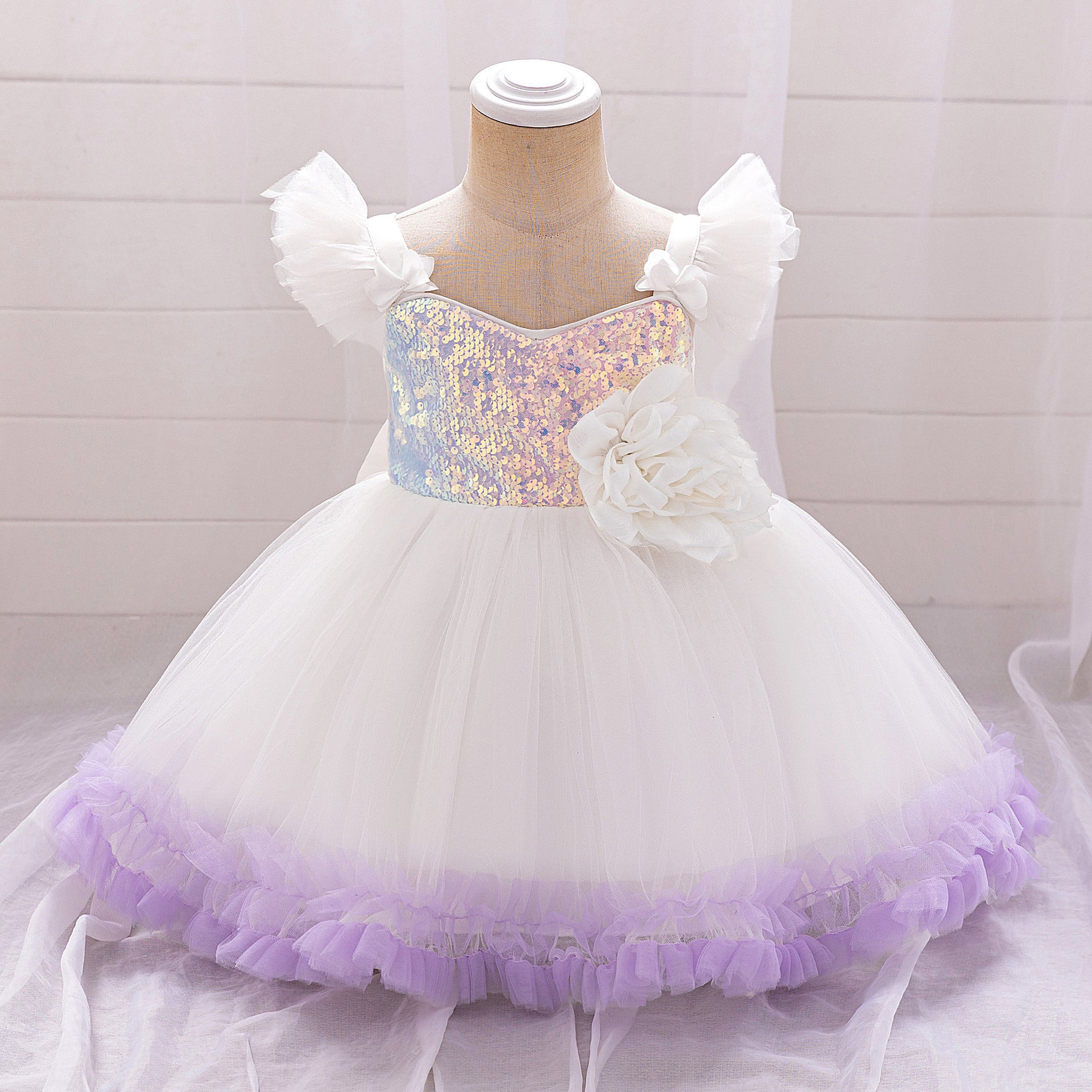 New cross-border children's performance dress Xiaofei sleeve sequined princess dress one-year-old dress skirt festive tutu skirt gauze skirt