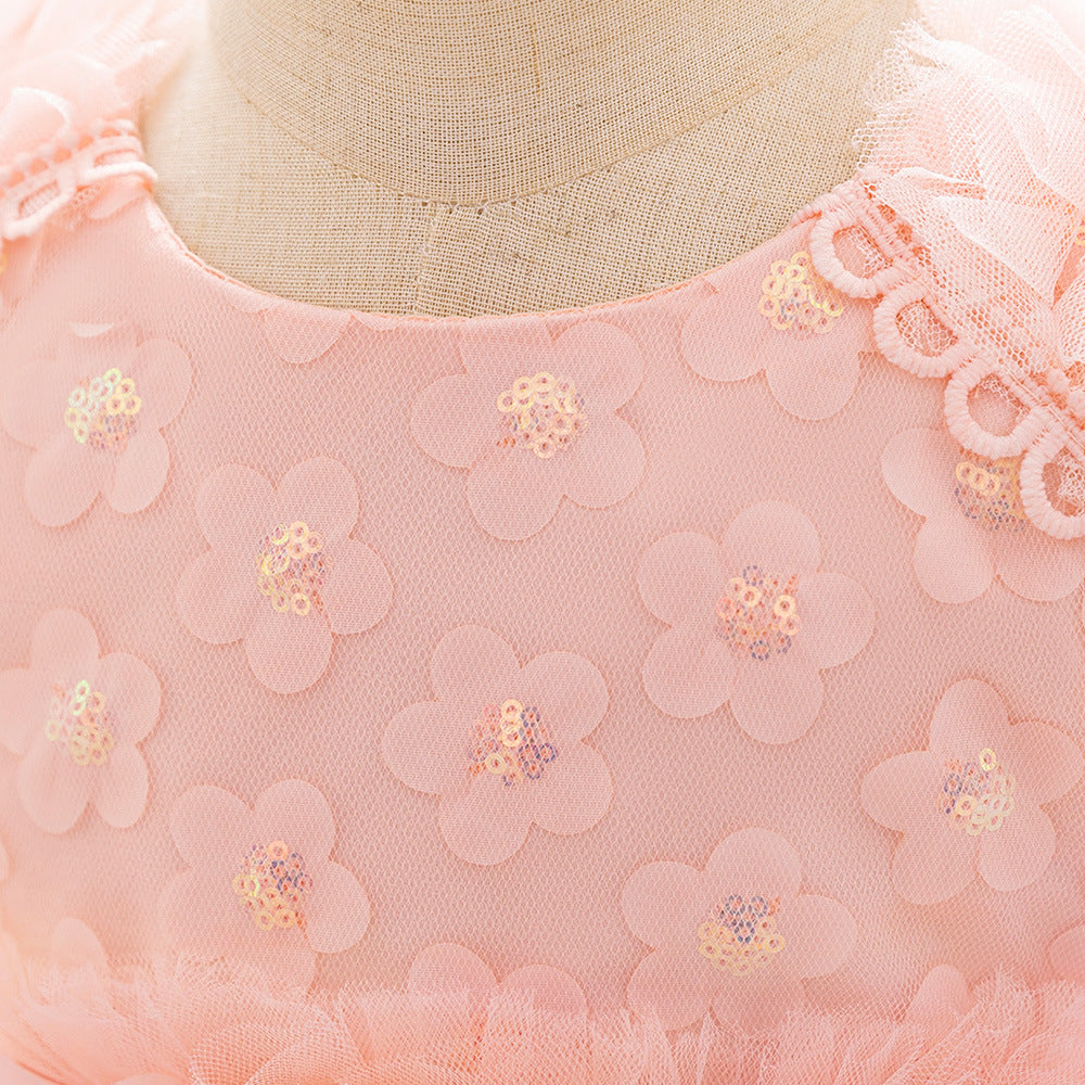 Wholesale girls' new one-year-old dress skirt embroidered children's dress medium and small children's fluffy mesh birthday children's princess dress