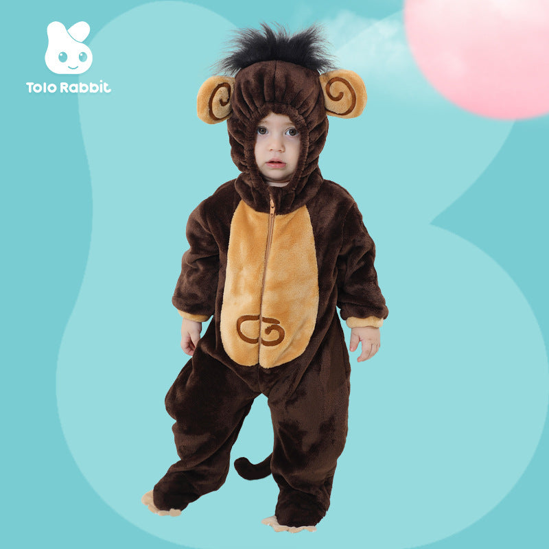 Qile Rabbit Spring and Autumn Infant and Toddler Animal Shaped One-piece Romper Monkey Shaped One-piece Romper Performance Suit