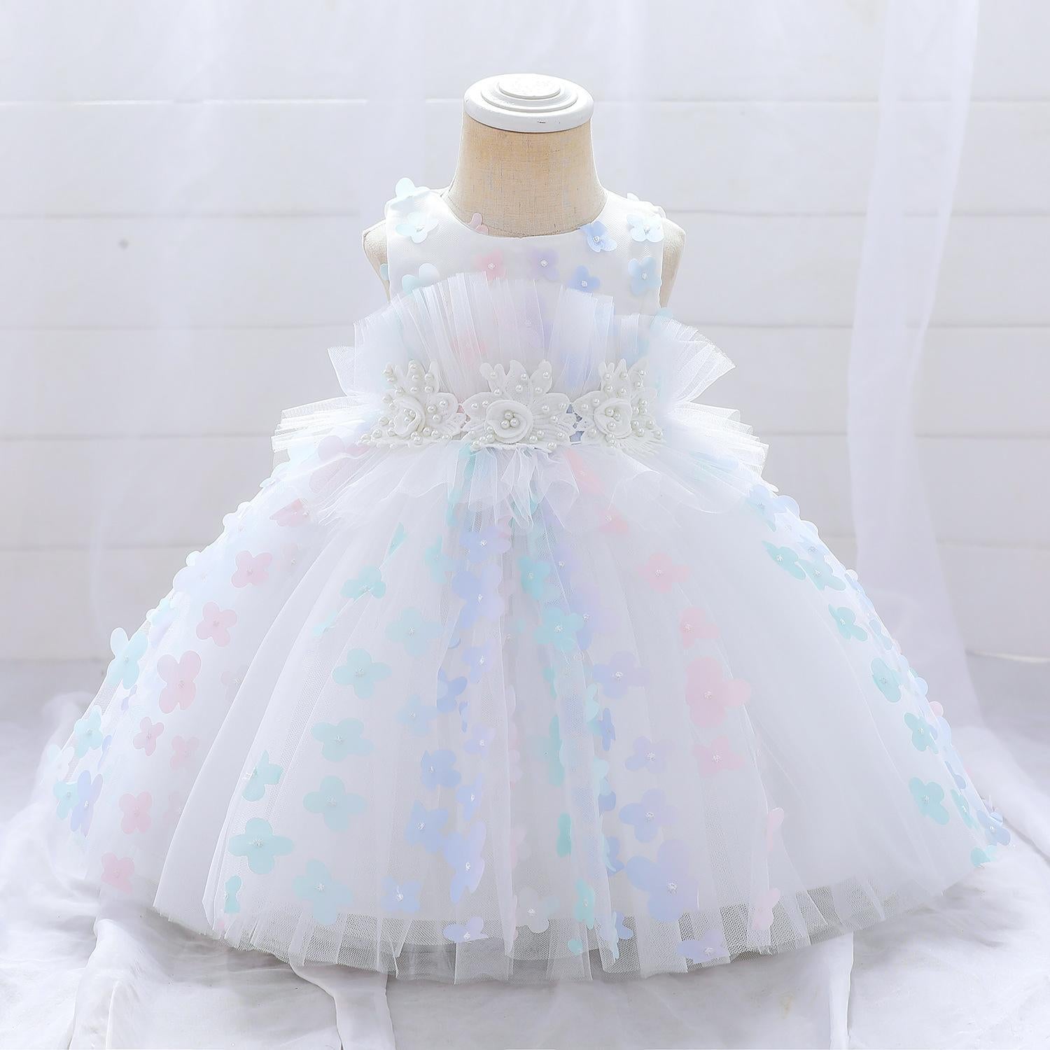 European and American cross-border children's dress three-dimensional flower fluffy dress girl baby flower girl wedding dress baby dress