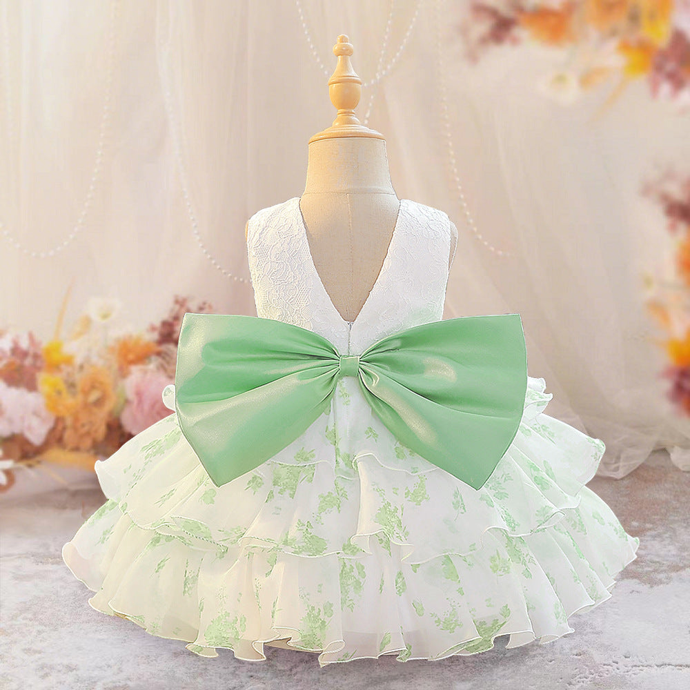 Cross-border girls dress fluffy cake dress one-year-old baby girl dress wedding dress little girl bow princess dress