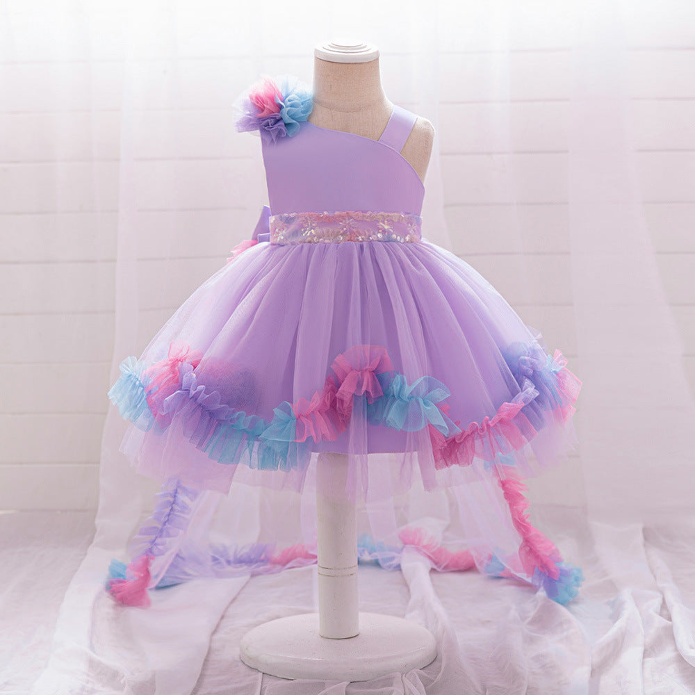 Cross-border new one-year-old baby girl dress trailing skirt catwalk evening dress children's princess skirt performance tutu skirt