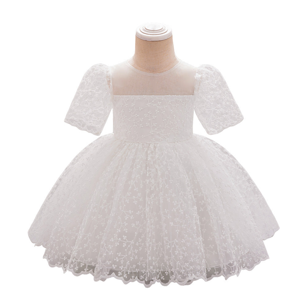 Amazon new baby dress princess dress white embroidered puffy dress birthday party wash dress