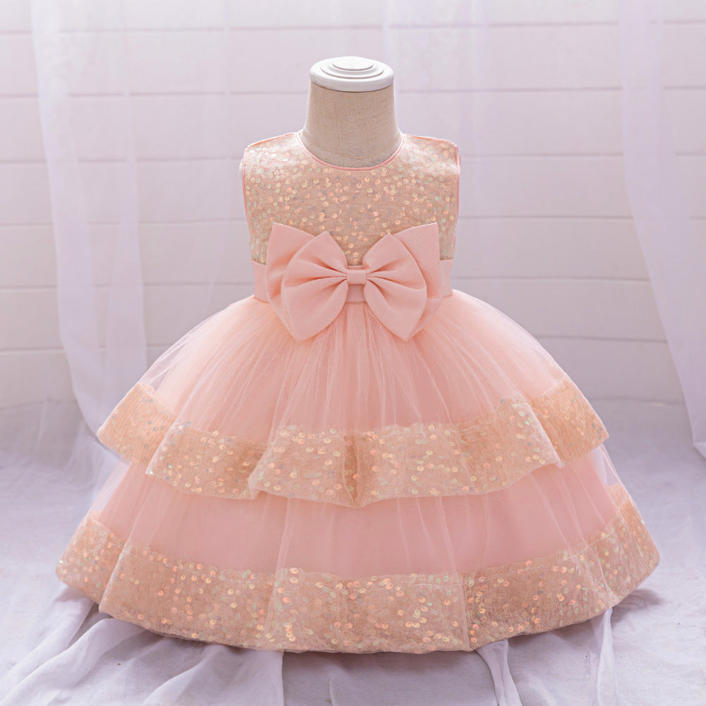 Amazon Summer Infant Dress Sequined Bow Princess Dress Baby Year's Eve Banquet Skin Wash Dress