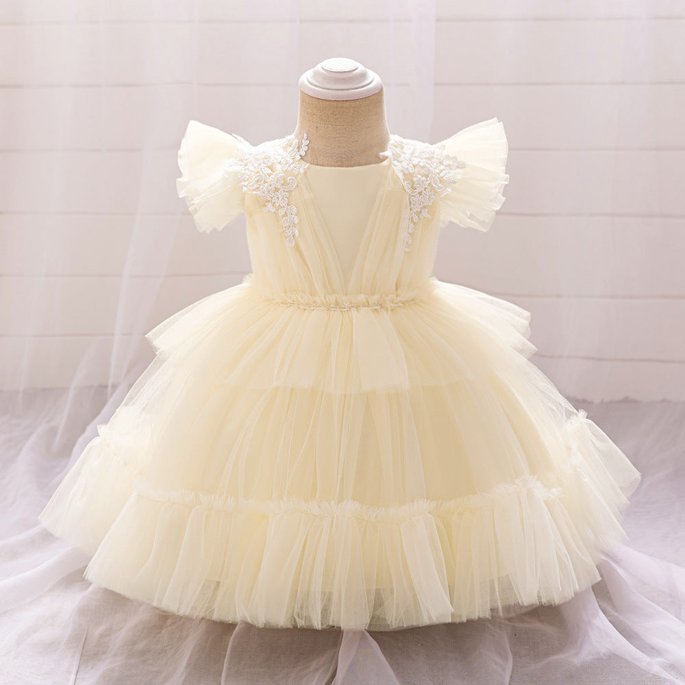 Amazon new girls small fly sleeve dress princess dress, baby first birthday dress girl dress