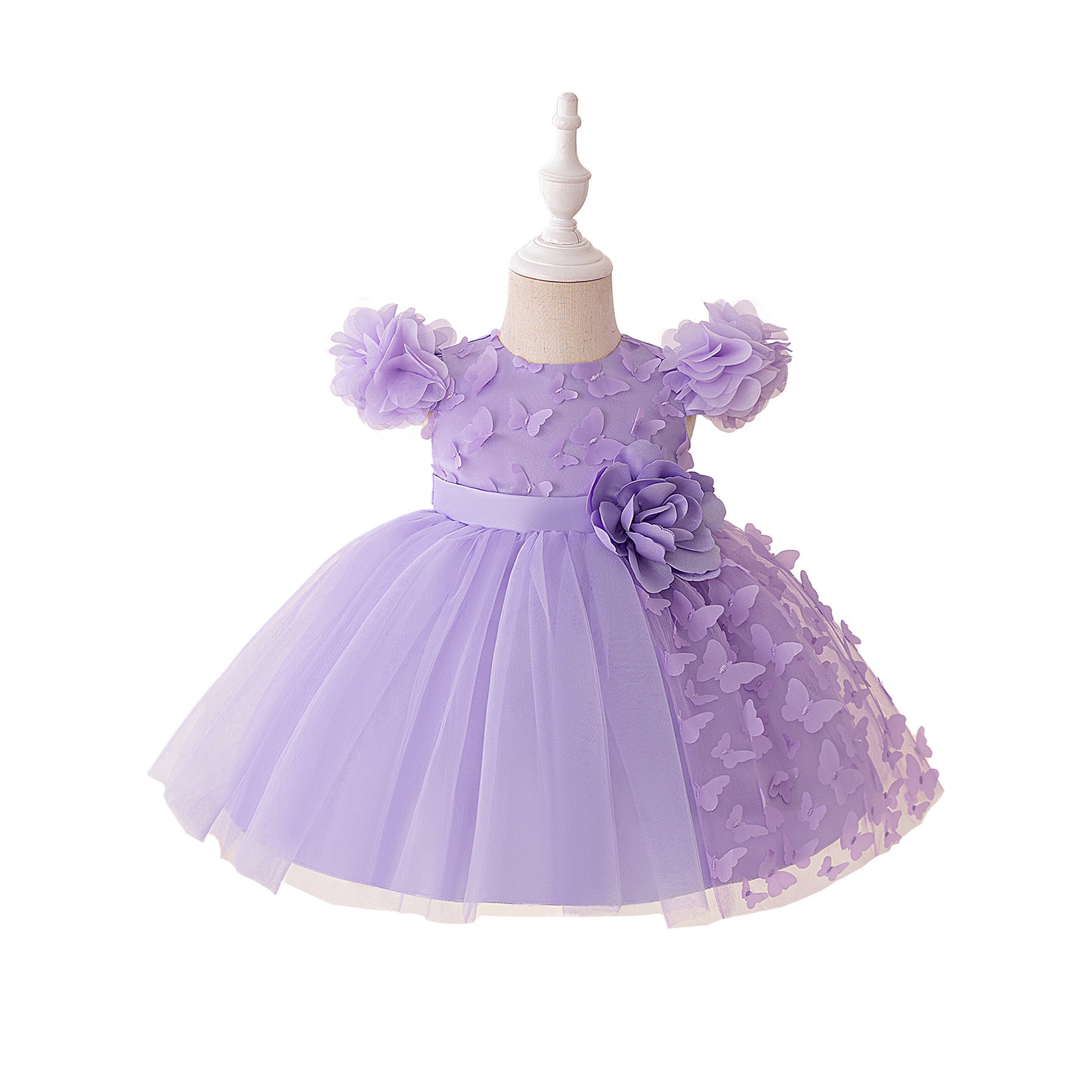 Amazon girls dress catwalk show evening girls dress three-dimensional small butterfly applique children's dress dress dress
