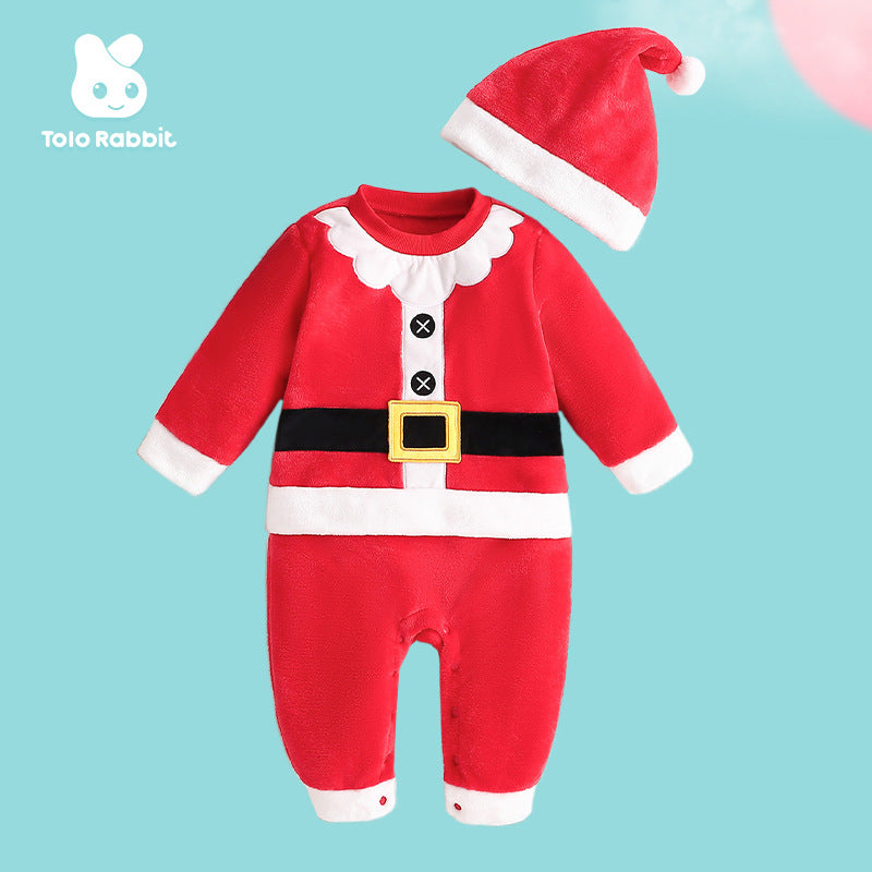 Qile Rabbit autumn new baby flannel single-layer Christmas modeling Romper cute performance clothes