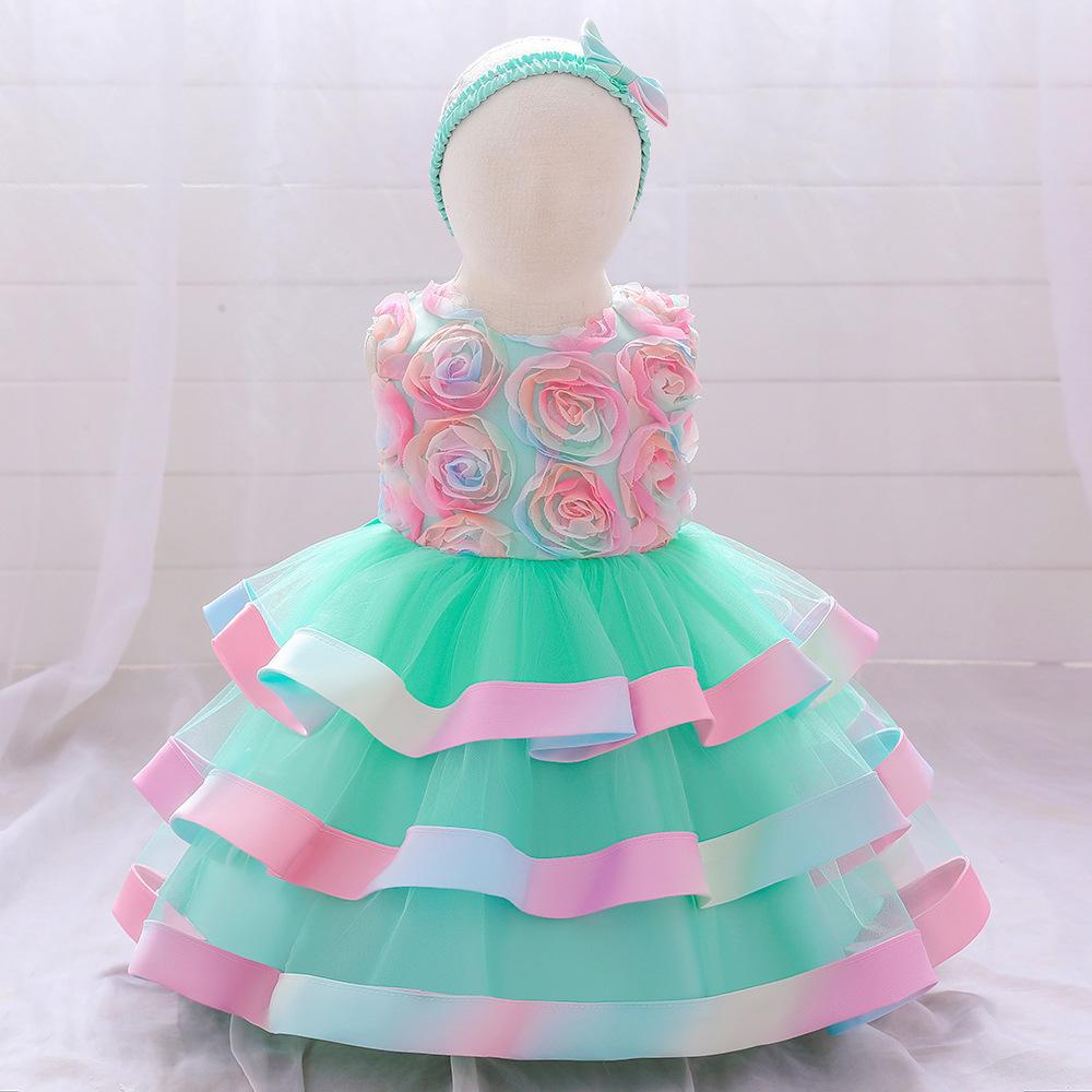 Little girl princess dress children's dress sleeveless dress printed mesh cake puffy dress flower girl catwalk dress sweet