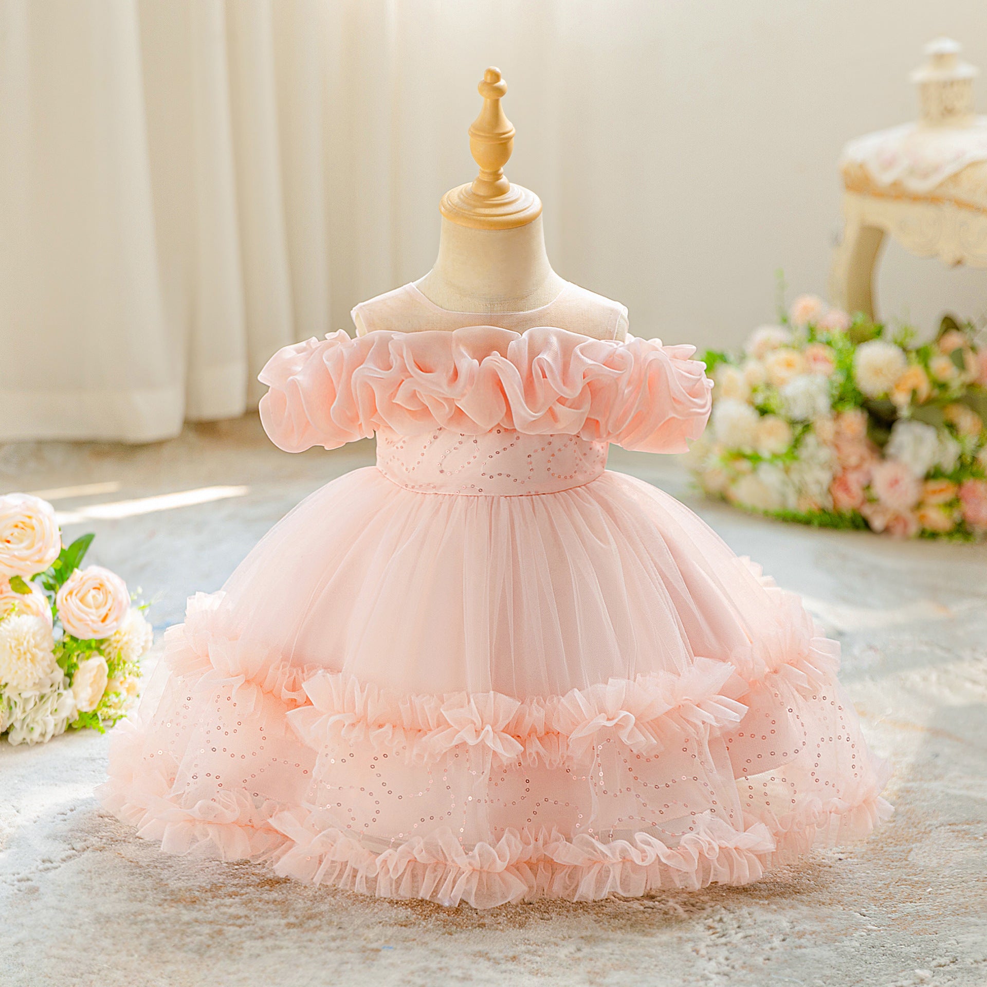Cross-border new girls' princess dress mesh tutu dress birthday banquet children's evening dress small flower children's dress