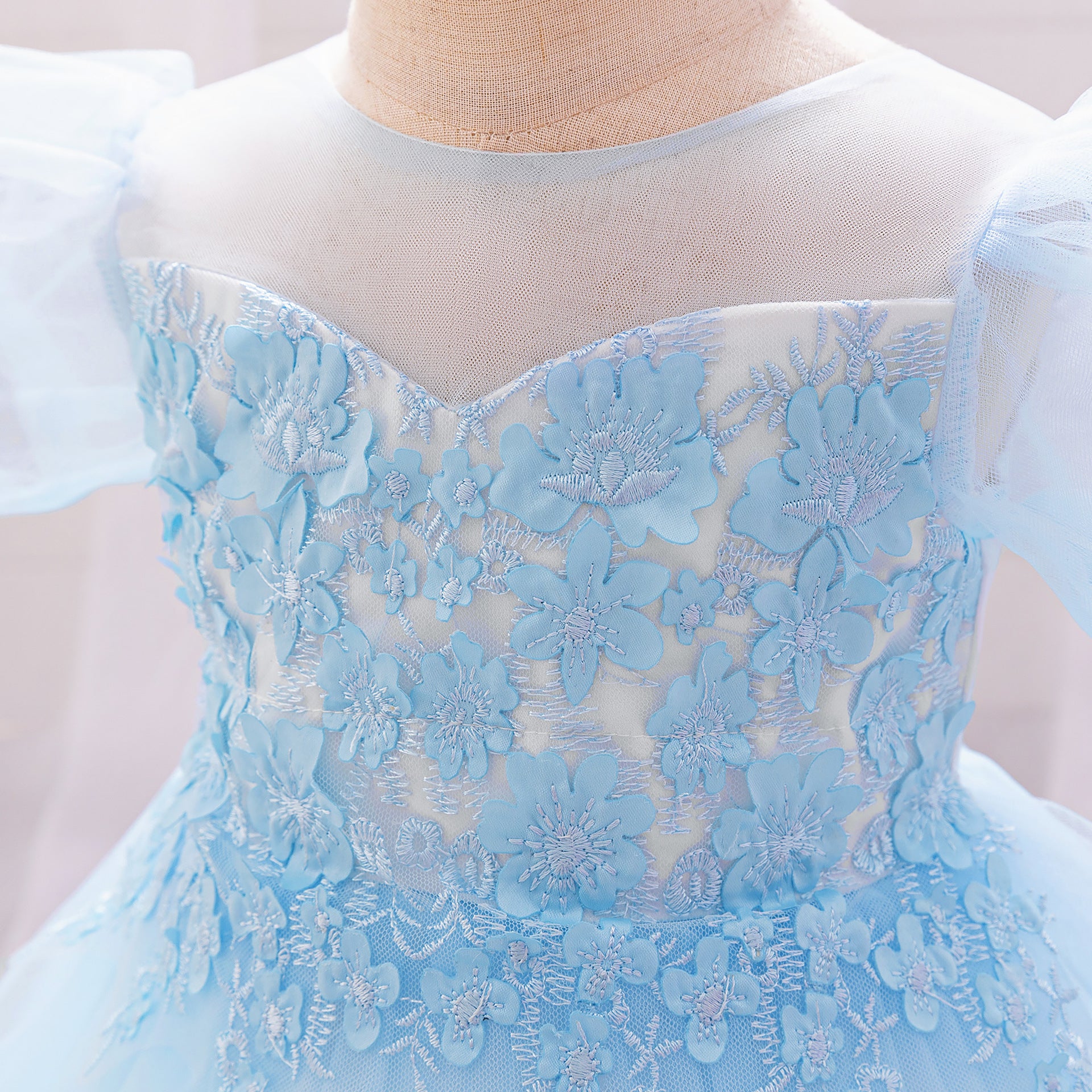 European and American new baby tutu skirt children's princess skirt birthday party dress embroidered mesh bubble sleeve dress