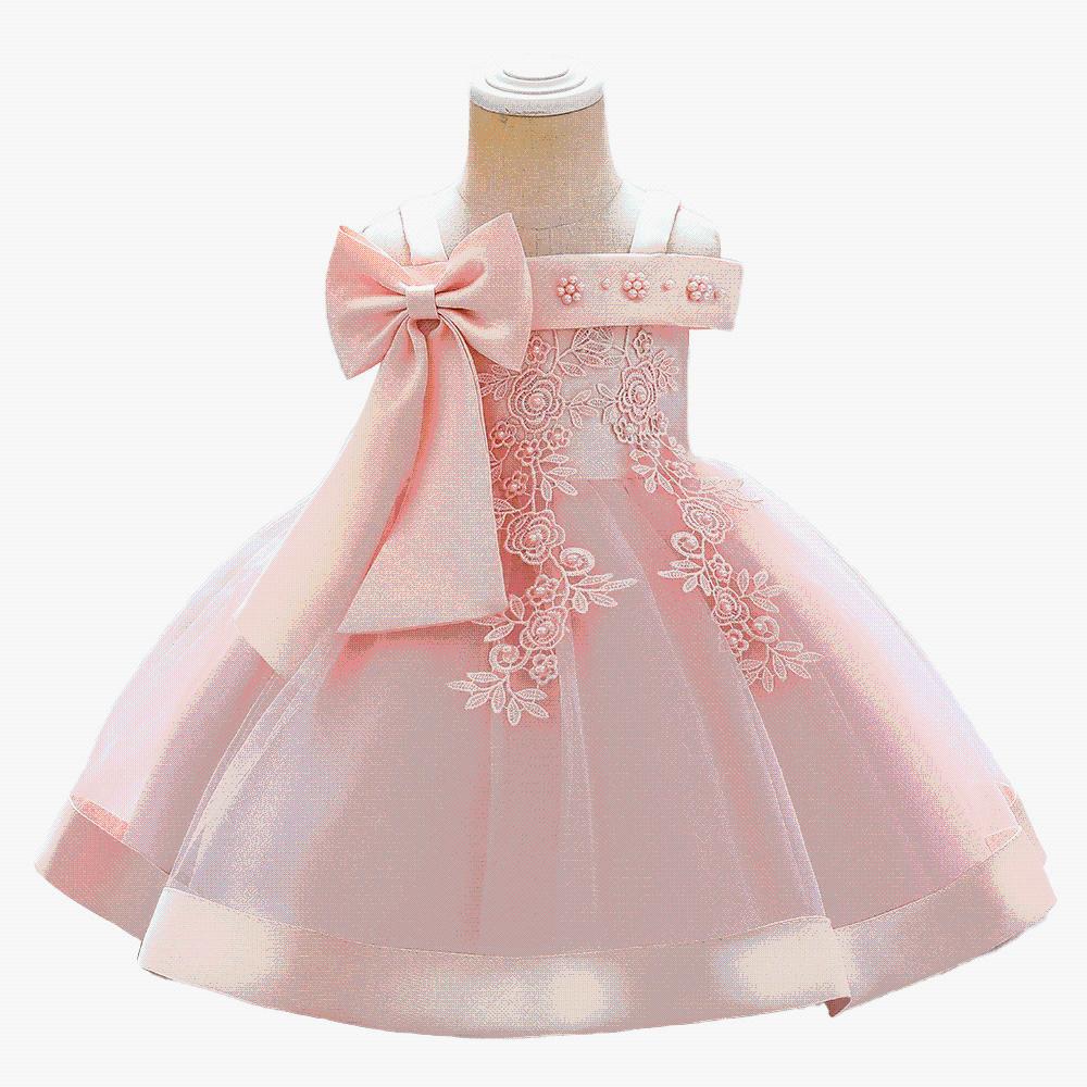 Foreign trade cross-border new children's wedding dress one-word shoulder pearl embroidery girls performance princess puffy skirt summer