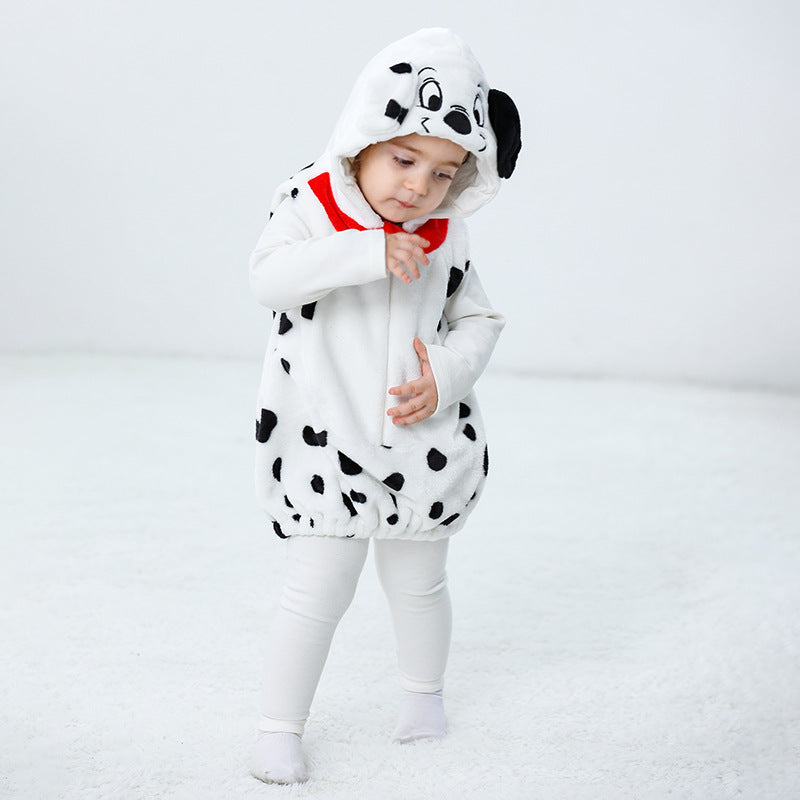 Qile Rabbit autumn new baby flannel single-layer spotted dog shape three-dimensional tail vest