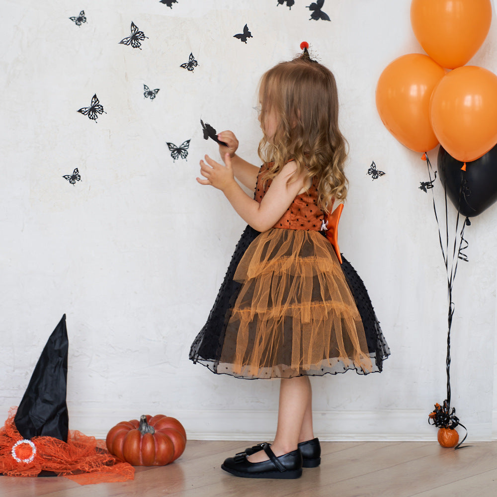 European and American children's Halloween dresses, party role-playing infant princess dresses, mesh stitching tutu skirts