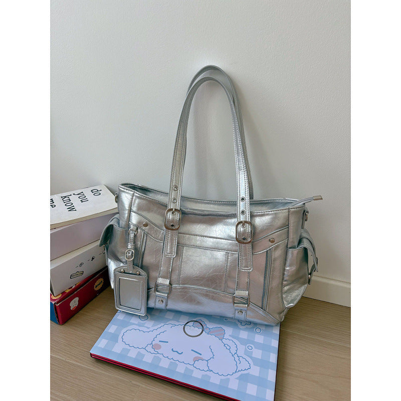 Cross-border sweet and cool wind large-capacity tote bag personalized versatile portable locomotive bag simple shoulder bag commuter messenger bag