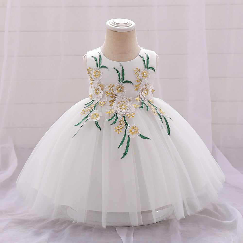 Cross-border new infant and toddler dress baby birthday party princess dress flower boy sleeveless embroidered mesh skirt