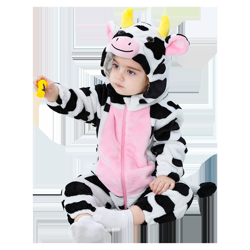 Qile Rabbit autumn new infant baby animal shape flannel single-layer cow shape one-piece Romper