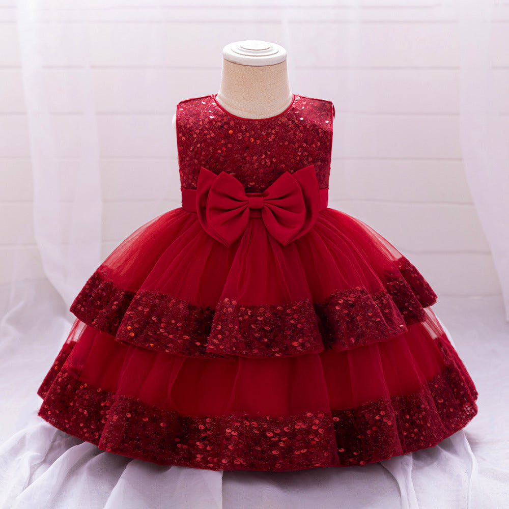 Amazon Summer Infant Dress Sequined Bow Princess Dress Baby Year's Eve Banquet Skin Wash Dress