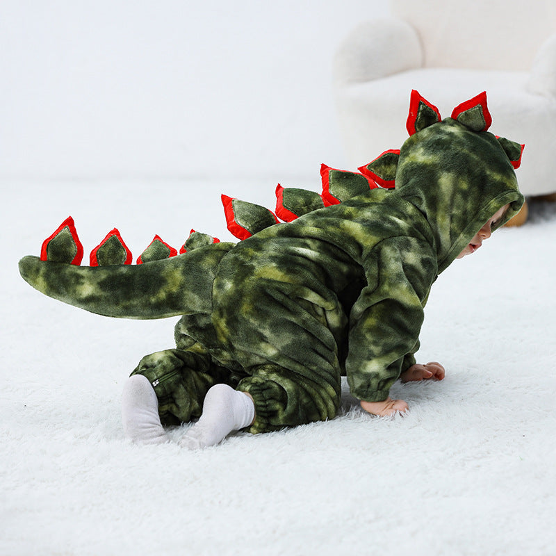 Autumn new 0-3 year old baby flannel single-layer modeling Romper dinosaur modeling one-piece Romper climbing suit