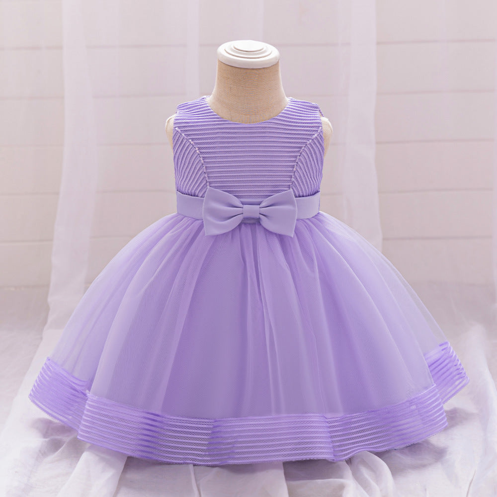 Amazon's new infant dress, one-year-old baby mesh washing dress, bow wedding flower girl princess dress