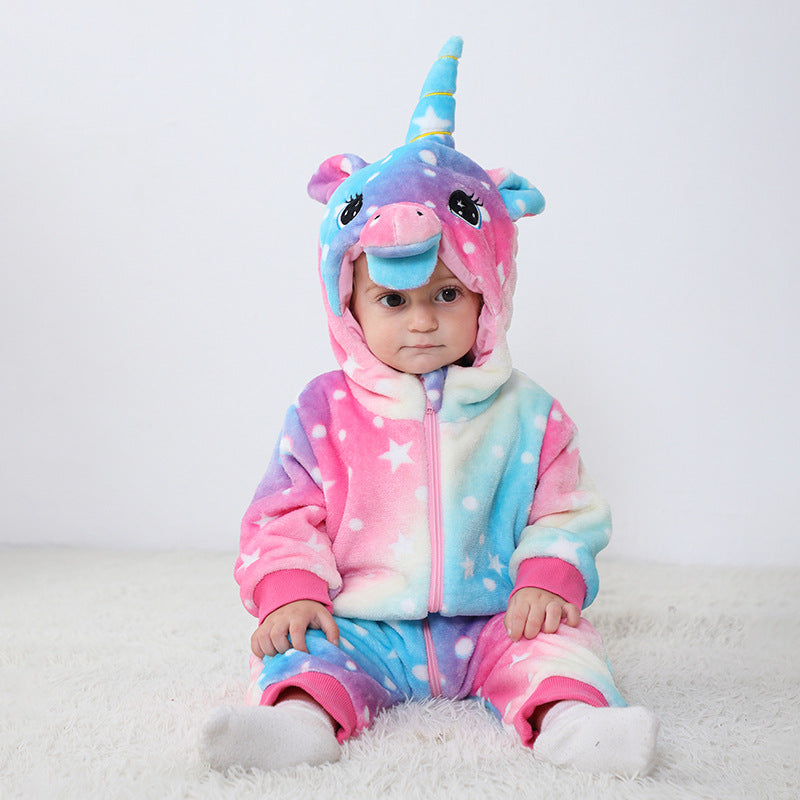 Autumn new baby flannel single-layer shape Romper unicorn shape one-piece Romper